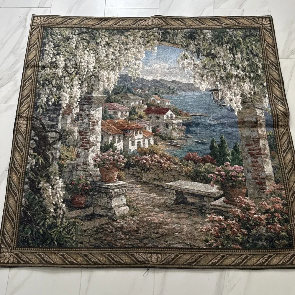 Mediterranean Renaissance Tapestry 51x52 Wall Art Hanging Garden Italian Villa